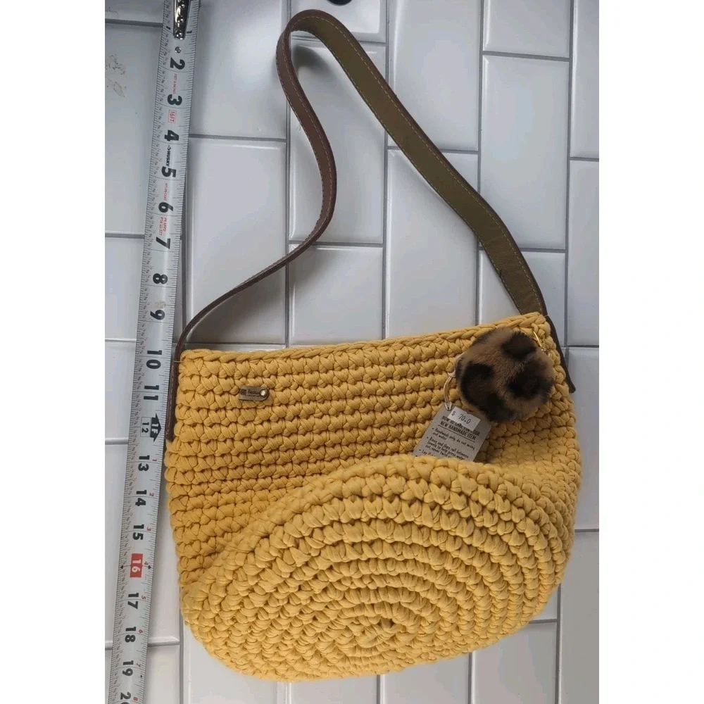 Beehive Crochet Art Handmade Yellow Shoulder Bag Tote Carryall Bucket Bag W/Tags